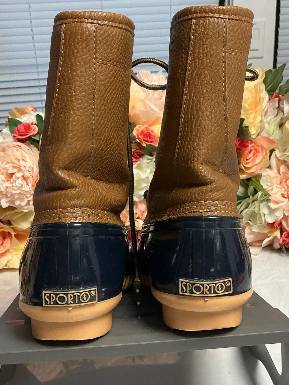Sporto Dakota Duck Boots Women’s 8 Brown Navy Faux Fur Waterproof Rain Snow Lace